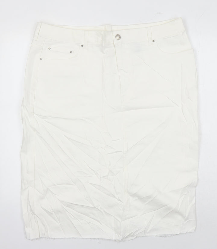 M&S Womens Ivory Cotton Straight & Pencil Skirt Size 20 in