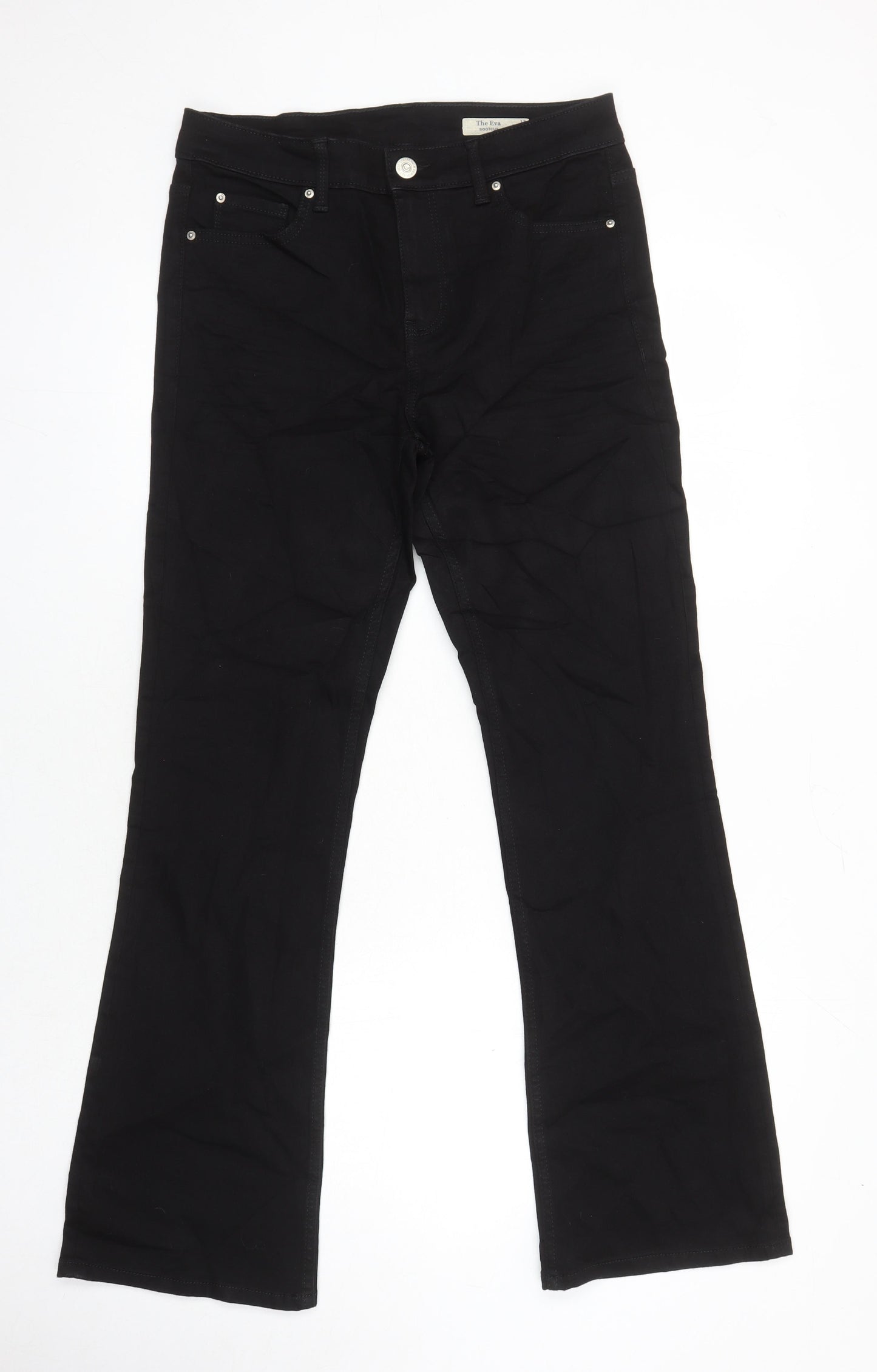 M&S Womens Black Cotton Bootcut Jeans Size 12 L29 in Regular