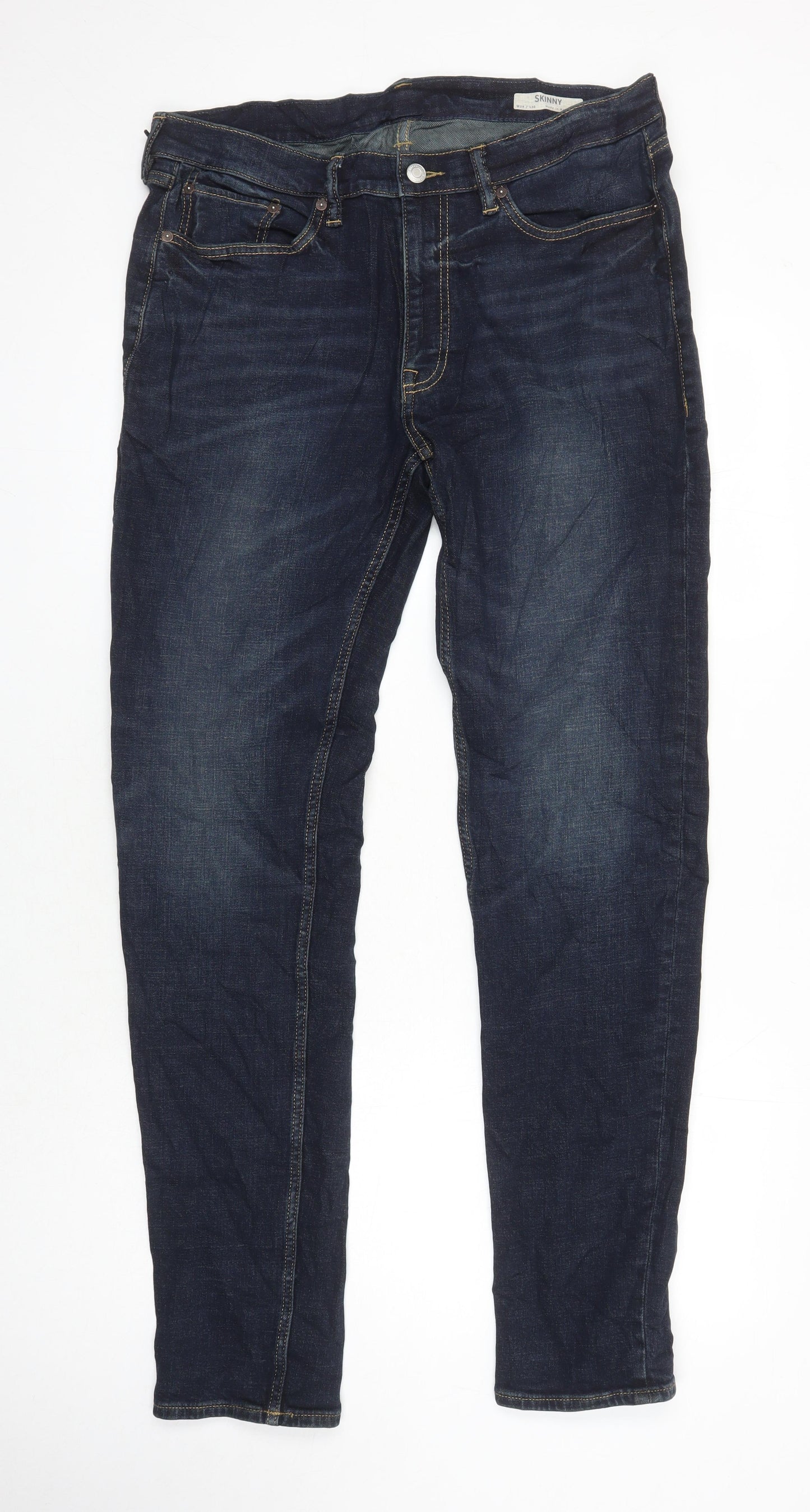M&S Mens Blue Cotton Skinny Jeans Size 34 in L30 in Regular