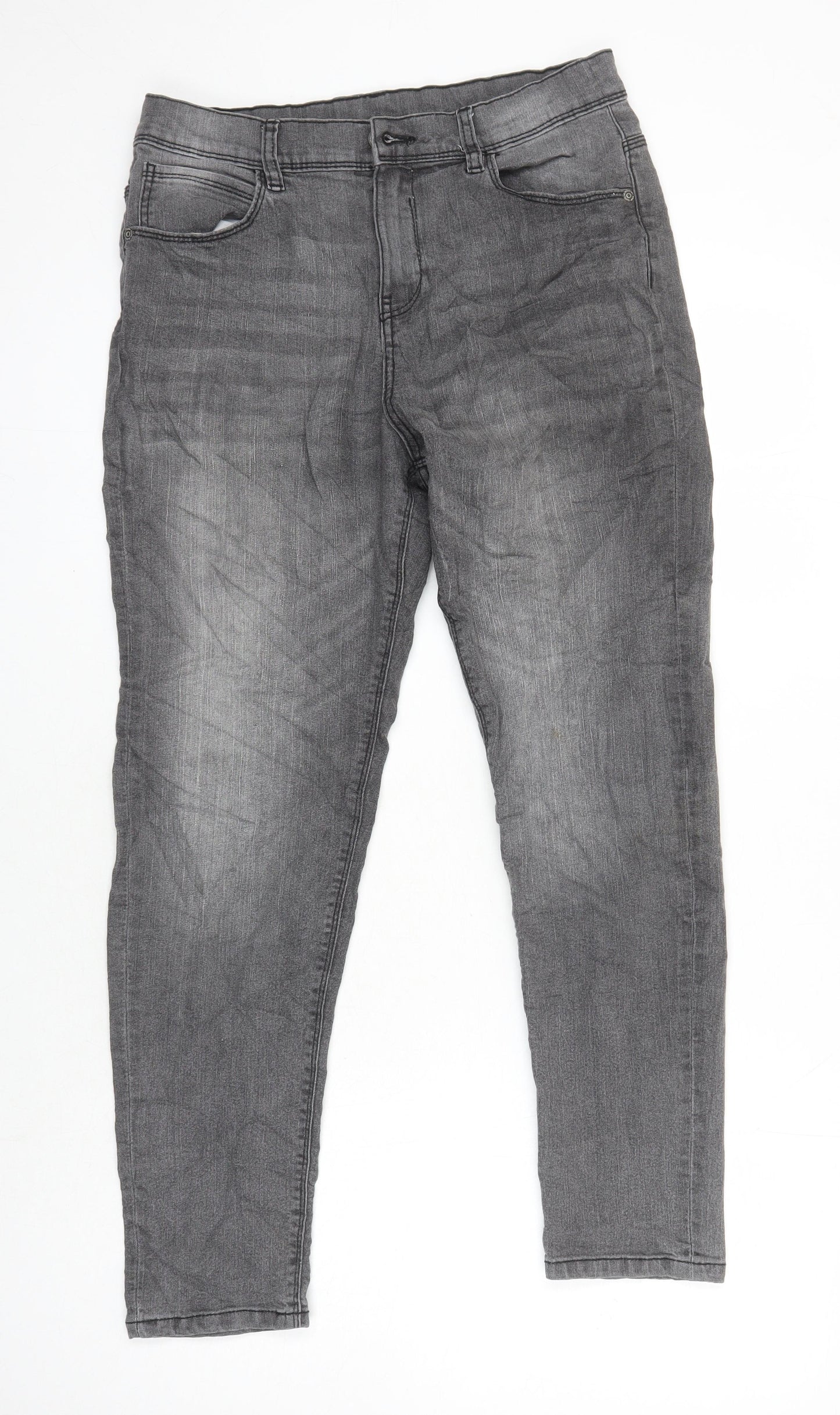 F&F Boys Grey Cotton Tapered Jeans Size 13-14 Years L24 in Extra-Slim