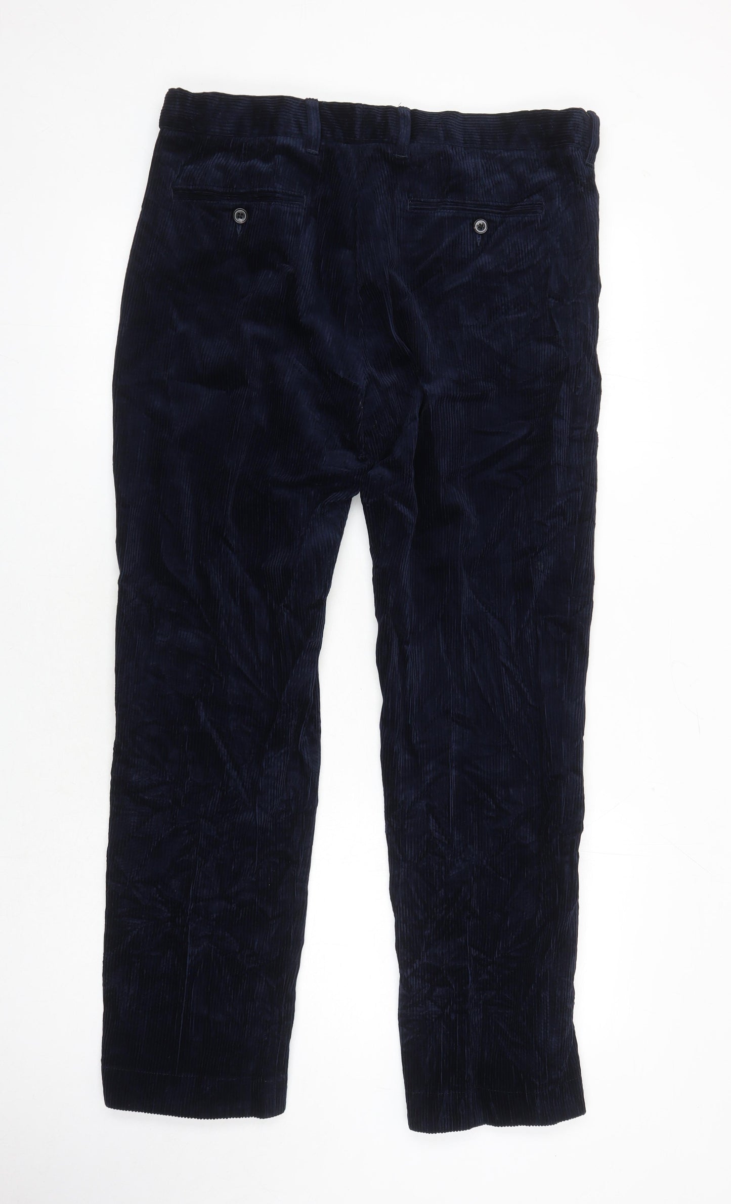 M&S Mens Blue Cotton Trousers Size 34 in L30 in Regular