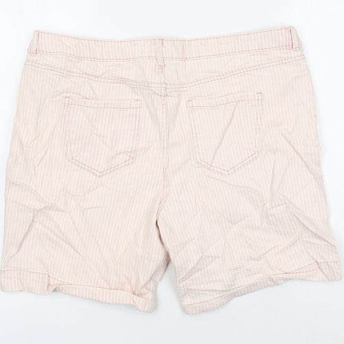 M&S Womens Pink Striped Cotton Boyfriend Shorts Size 16 Regular