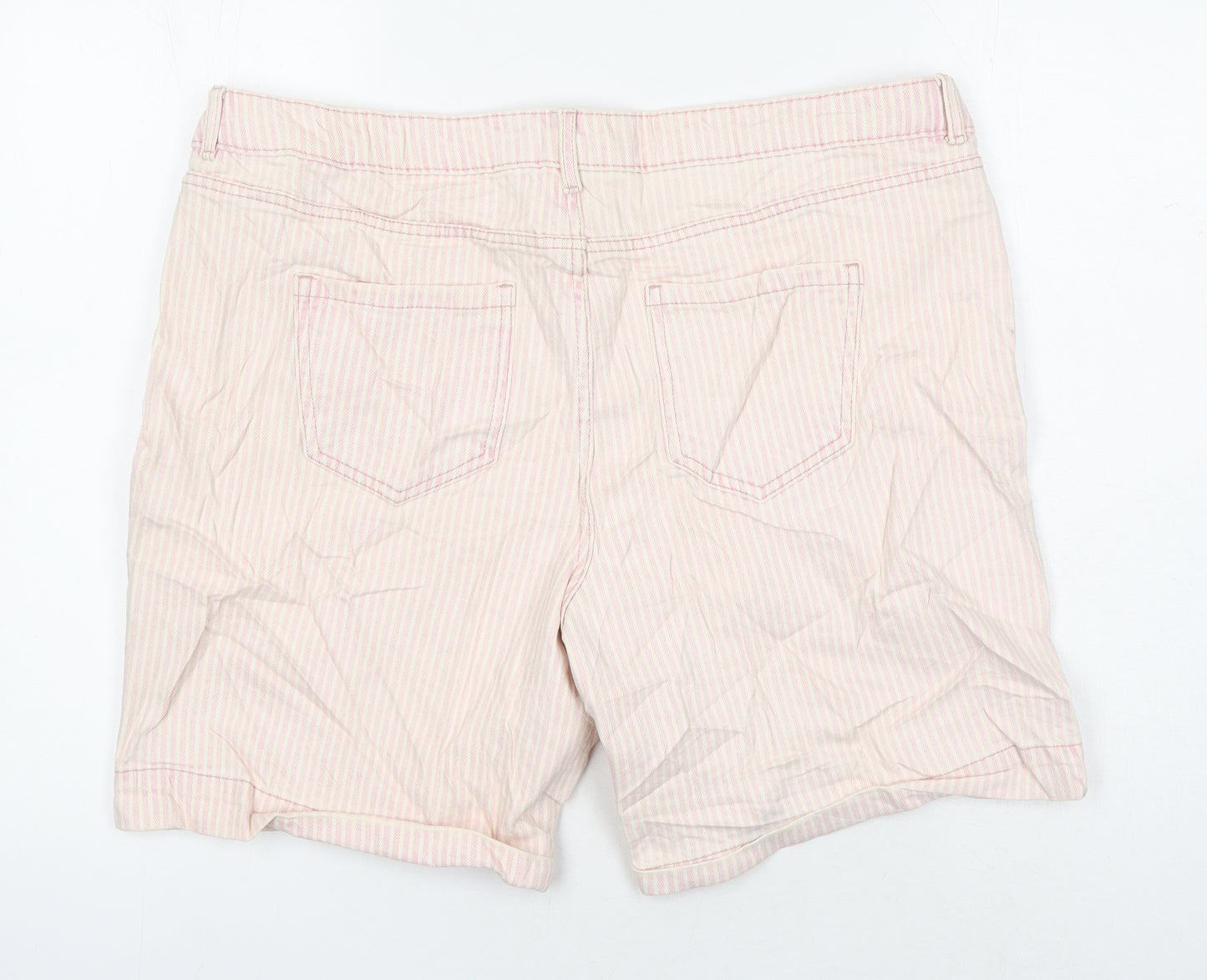 M&S Womens Pink Striped Cotton Boyfriend Shorts Size 16 Regular