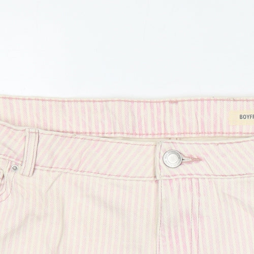 M&S Womens Pink Striped Cotton Boyfriend Shorts Size 16 Regular