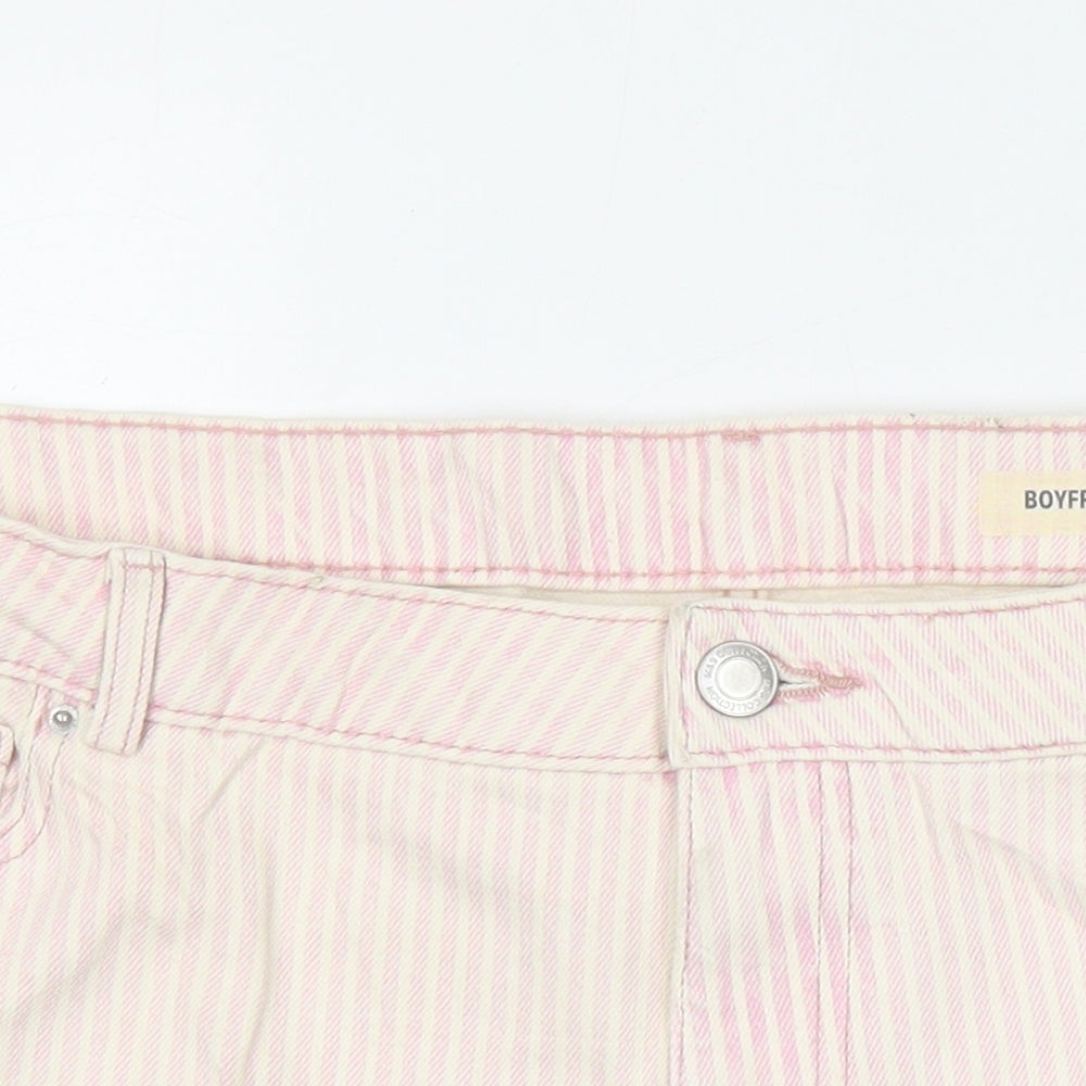 M&S Womens Pink Striped Cotton Boyfriend Shorts Size 16 Regular