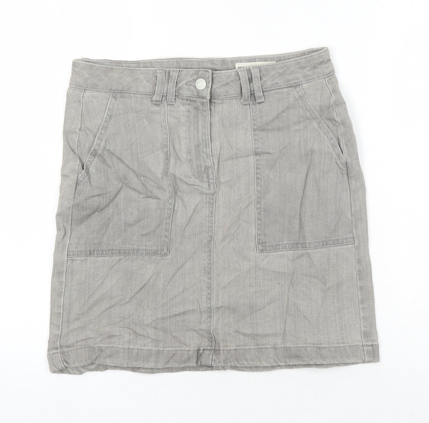 M&S Womens Grey Cotton A-Line Skirt Size 10