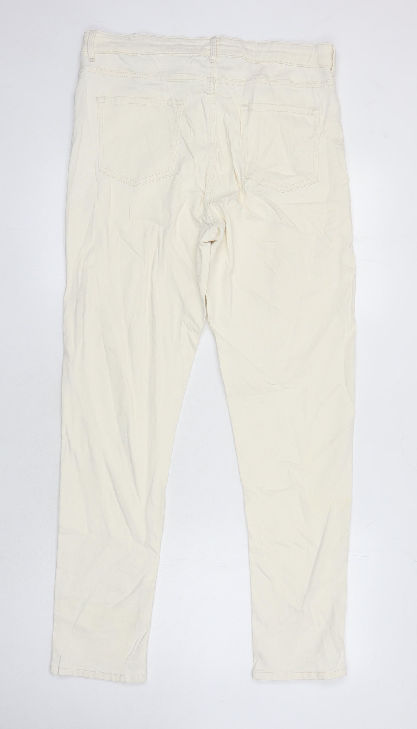 M&S Womens Ivory Cotton Straight Jeans Size 16 L30 in Regular