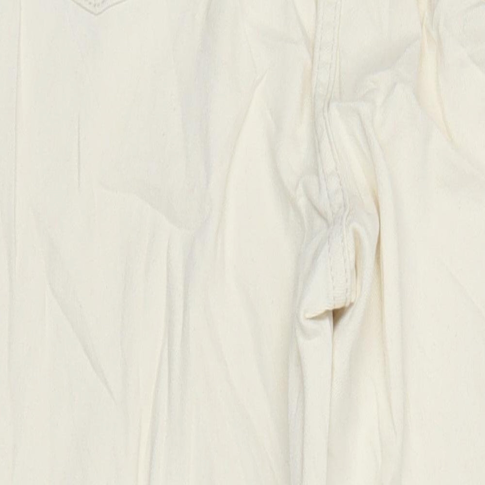 M&S Womens Ivory Cotton Straight Jeans Size 16 L30 in Regular