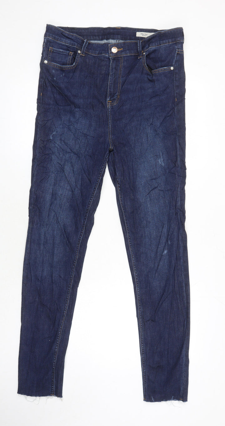 M&S Womens Blue Cotton Skinny Jeans Size 14 L30 in Regular