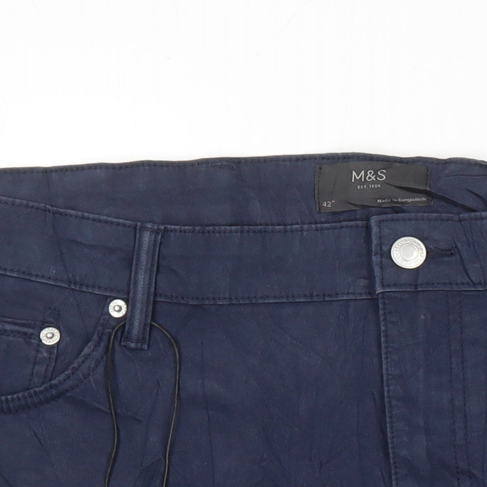 M&S Mens Blue Cotton Bermuda Shorts Size 42 in Regular