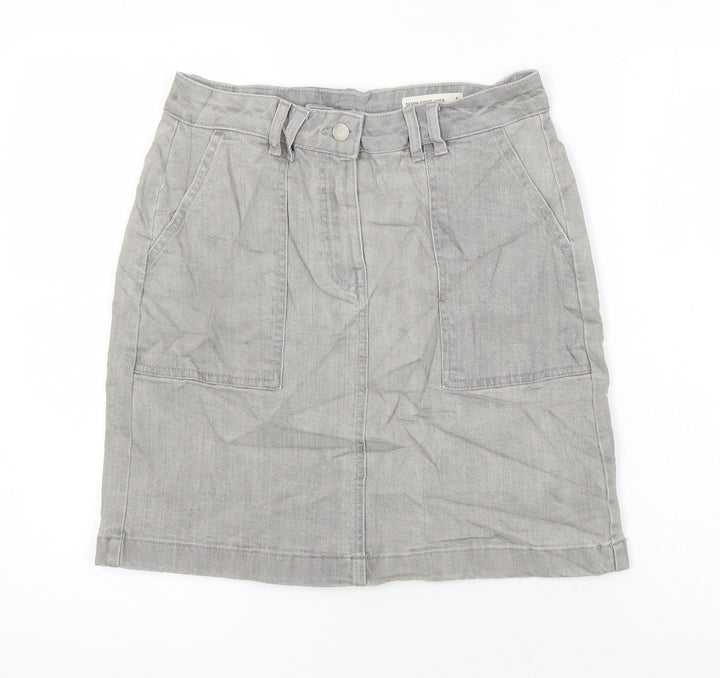 M&S Womens Grey Cotton A-Line Skirt Size 8
