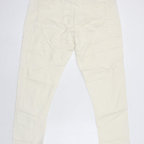 M&S Womens Ivory Herringbone Cotton Tapered Jeans Size 18 L28 in Regular