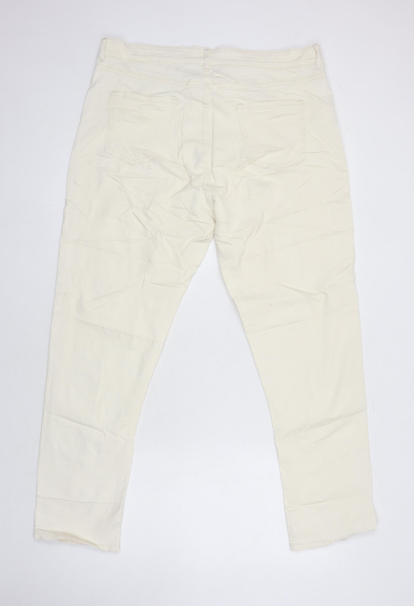 M&S Womens Ivory Herringbone Cotton Tapered Jeans Size 18 L28 in Regular