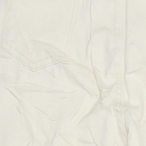 M&S Womens Ivory Herringbone Cotton Tapered Jeans Size 18 L28 in Regular