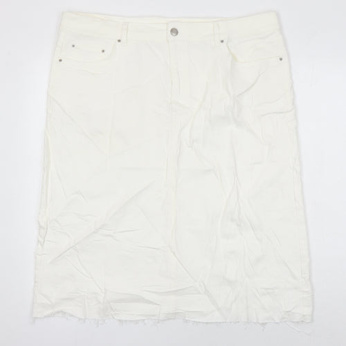 M&S Womens Ivory Cotton A-Line Skirt Size 20 in