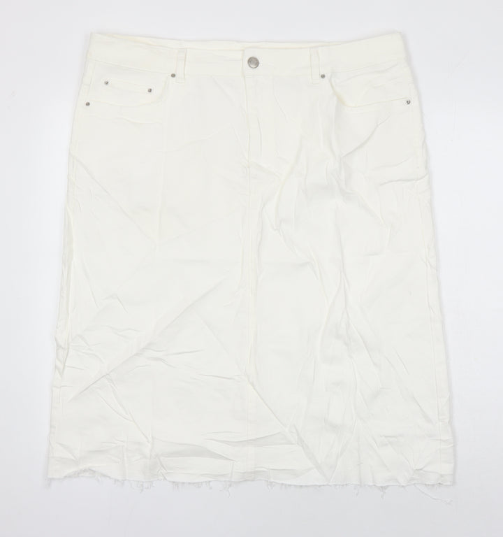 M&S Womens Ivory Cotton A-Line Skirt Size 20 in