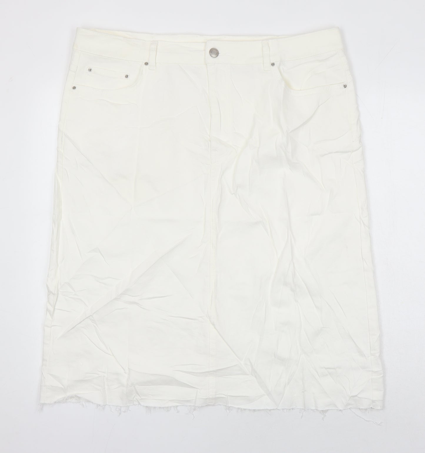 M&S Womens Ivory Cotton A-Line Skirt Size 20 in