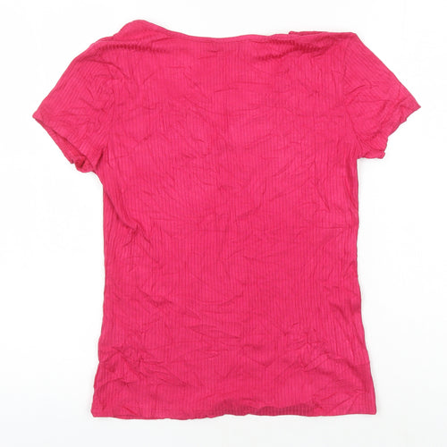 M&S Womens Pink Viscose Basic T-Shirt Size 10 Sweetheart