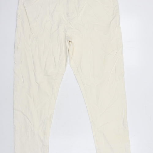 M&S Womens Ivory Cotton Tapered Jeans Size 18 L28.5 in Regular