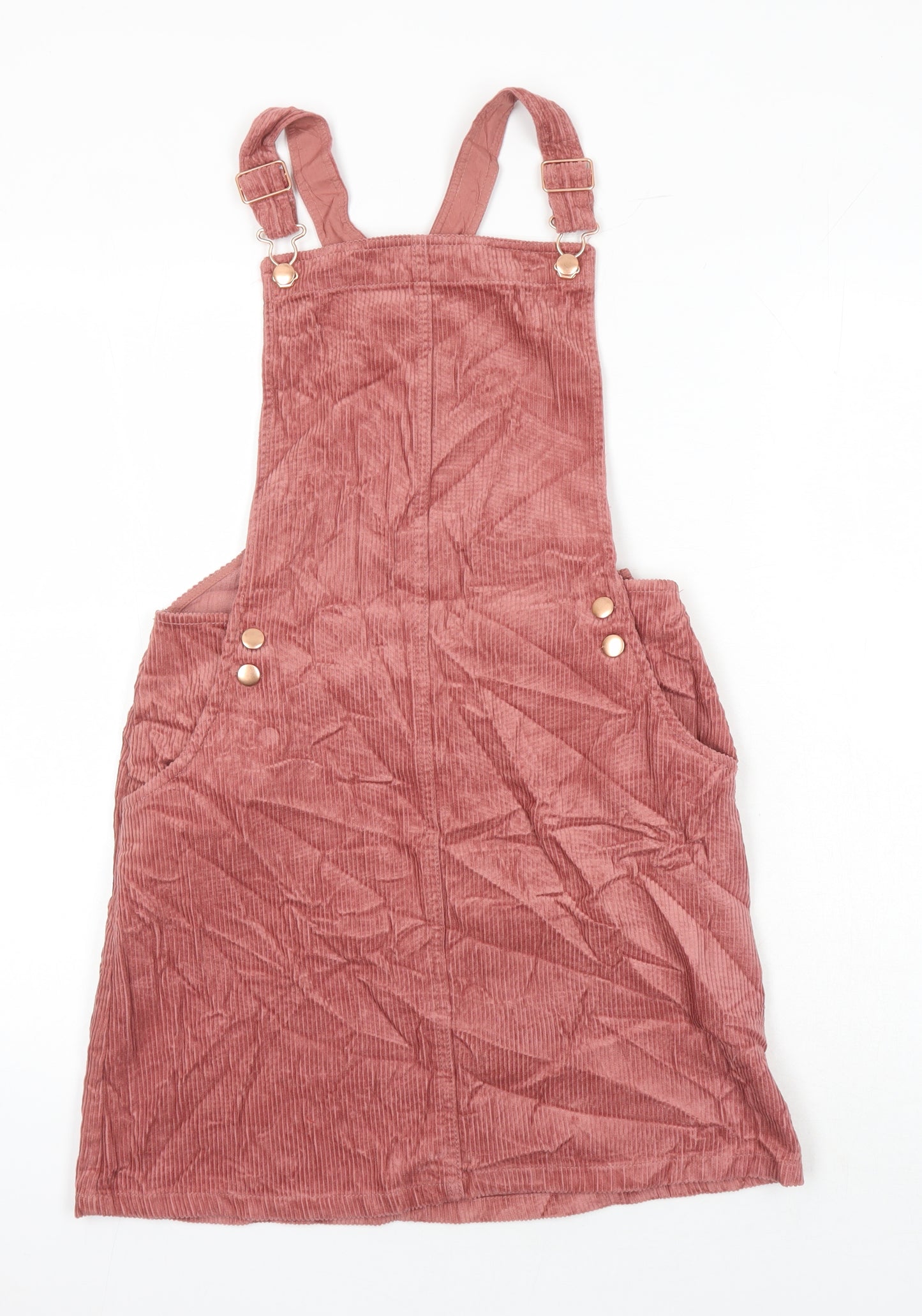 M&S Girls Pink 100% Cotton Pinafore/Dungaree Dress Size 13-14 Years Square Neck