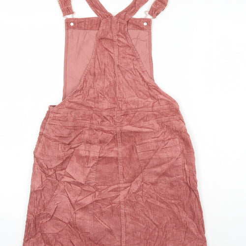 M&S Girls Pink 100% Cotton Pinafore/Dungaree Dress Size 13-14 Years Square Neck