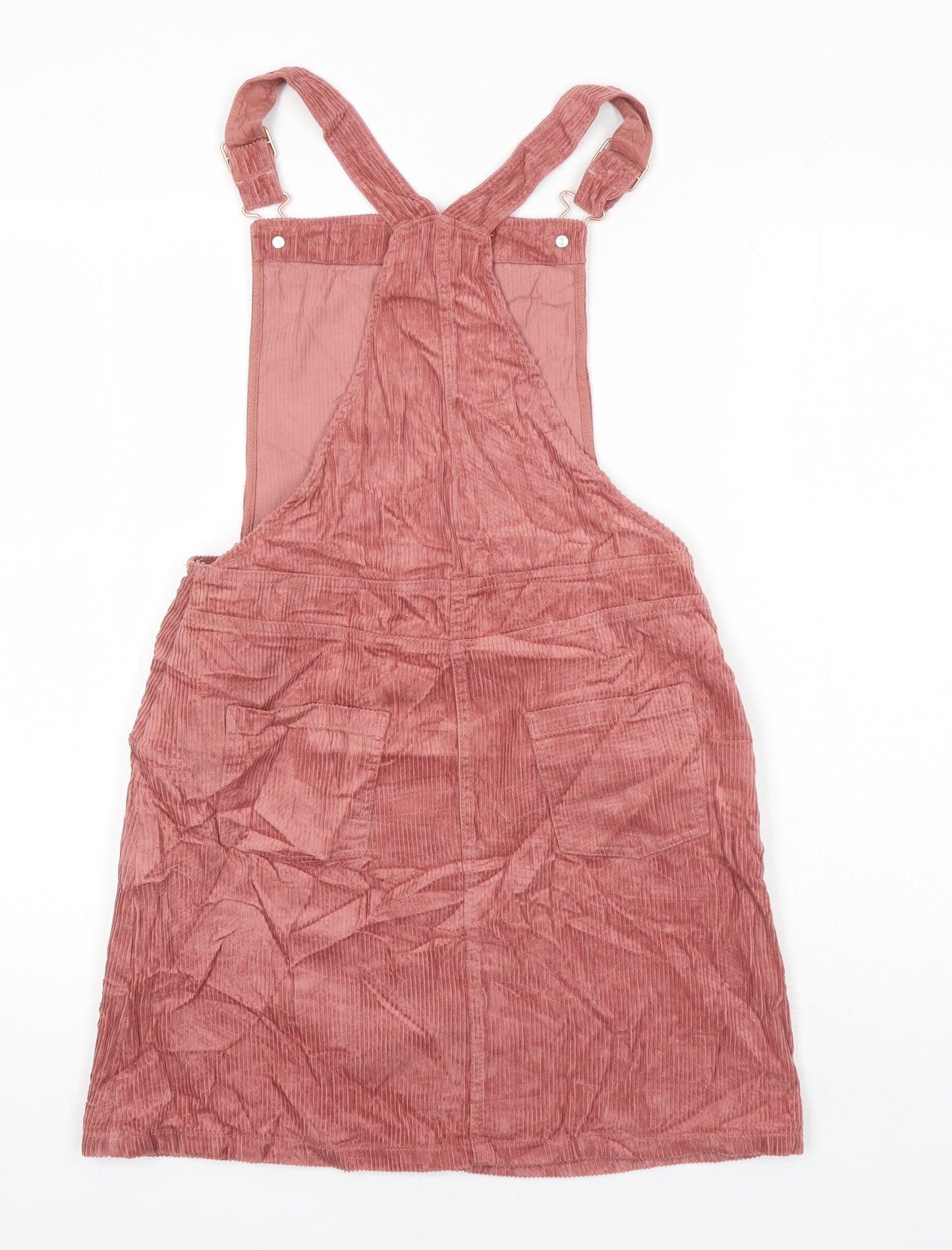 M&S Girls Pink 100% Cotton Pinafore/Dungaree Dress Size 13-14 Years Square Neck