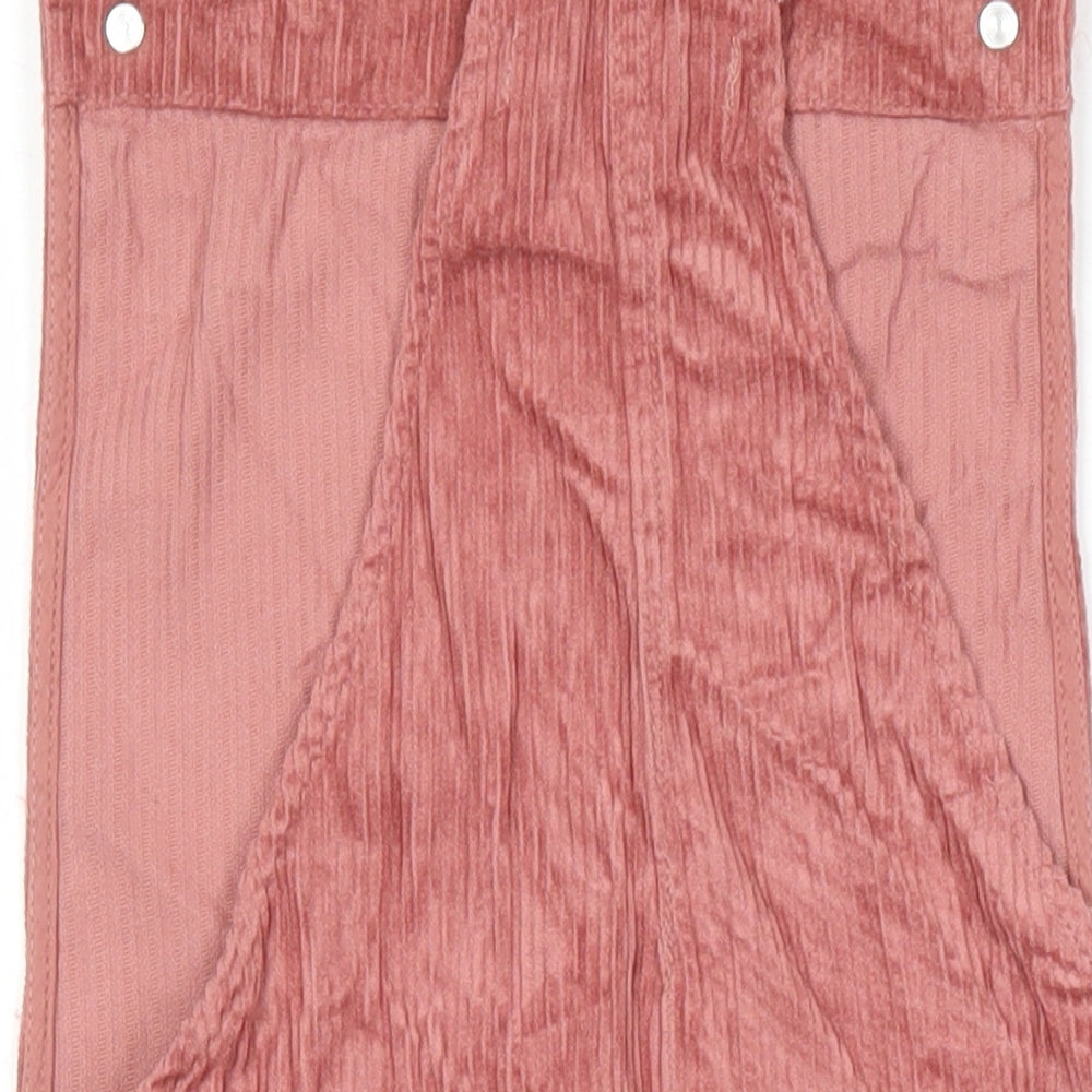 M&S Girls Pink 100% Cotton Pinafore/Dungaree Dress Size 13-14 Years Square Neck