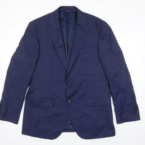 M&S Mens Blue Striped Polyester Jacket Suit Jacket Size 40 Regular