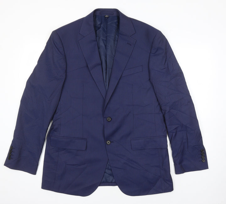 M&S Mens Blue Striped Polyester Jacket Suit Jacket Size 40 Regular