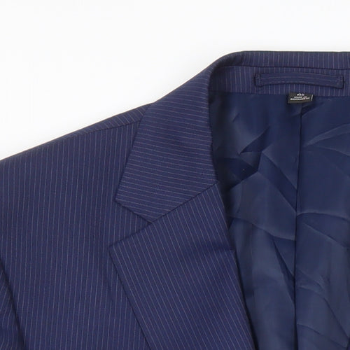 M&S Mens Blue Striped Polyester Jacket Suit Jacket Size 40 Regular