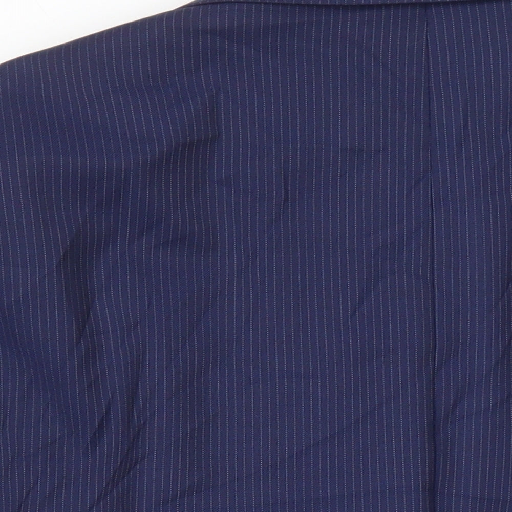 M&S Mens Blue Striped Polyester Jacket Suit Jacket Size 40 Regular