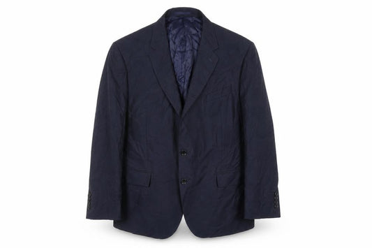 Front view of Marks & Spencer men’s blue wool jacket suit jacket, size 46, regular