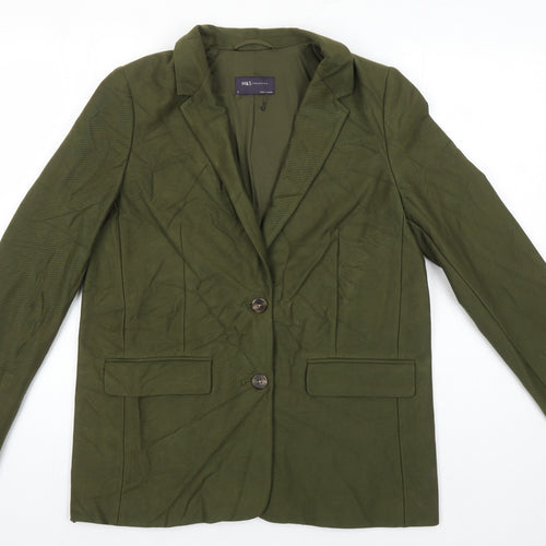 M&S Womens Green Herringbone Jacket Blazer Size 12 Button