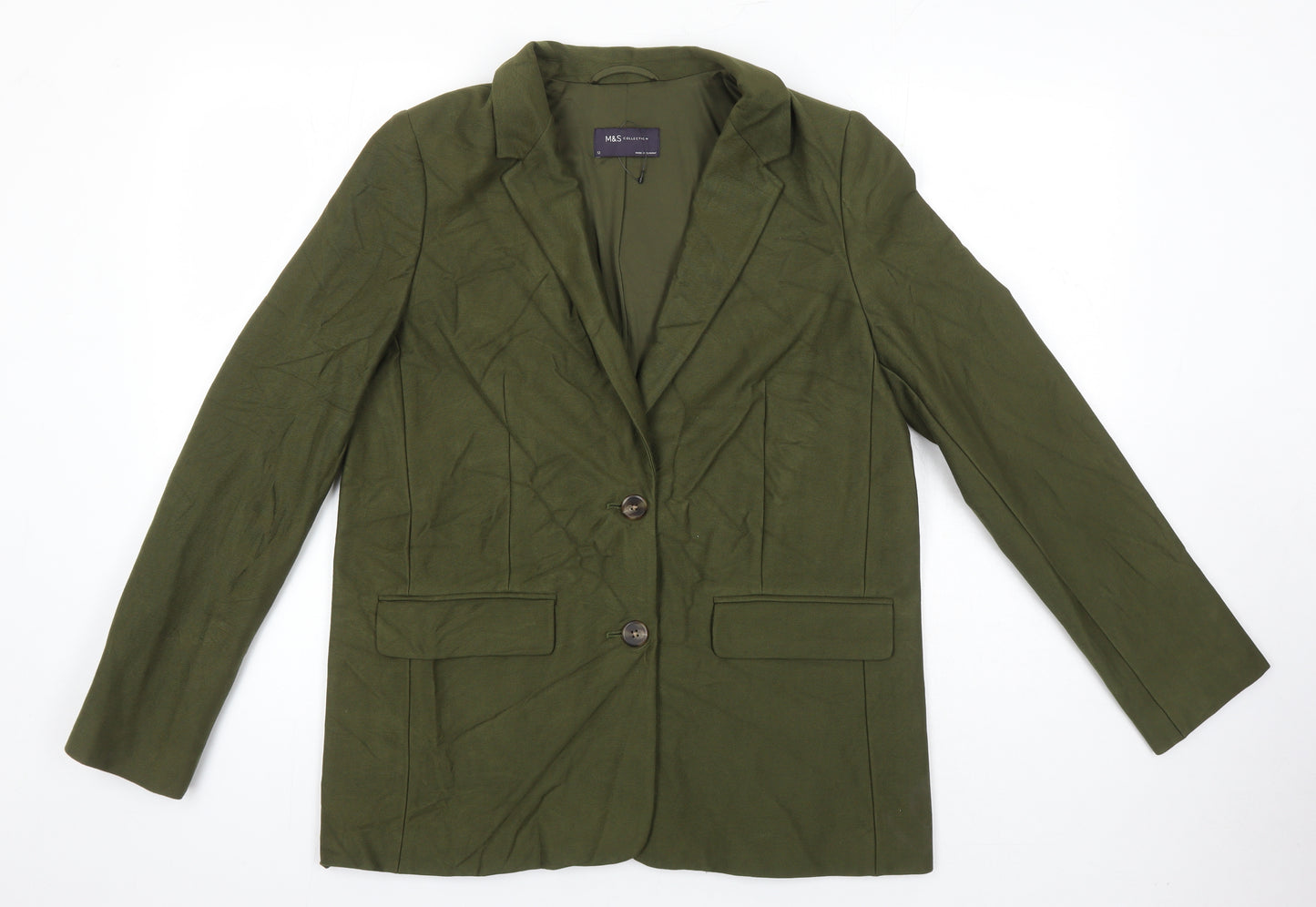 M&S Womens Green Herringbone Jacket Blazer Size 12 Button