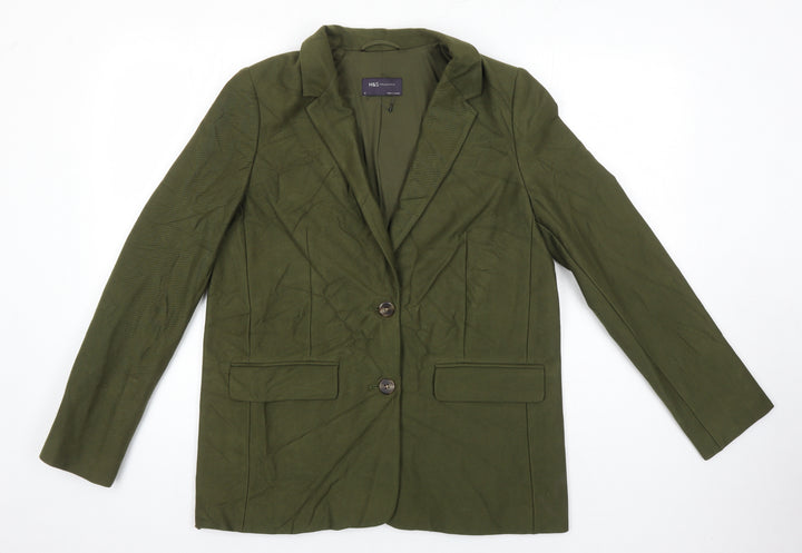 M&S Womens Green Herringbone Jacket Blazer Size 12 Button