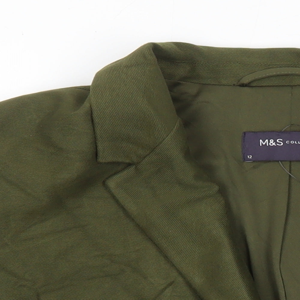 M&S Womens Green Herringbone Jacket Blazer Size 12 Button