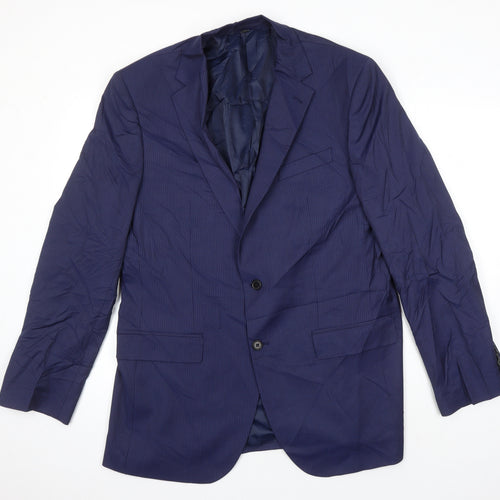 M&S Mens Blue Striped Polyester 2 Piece Suit Size 42 Regular