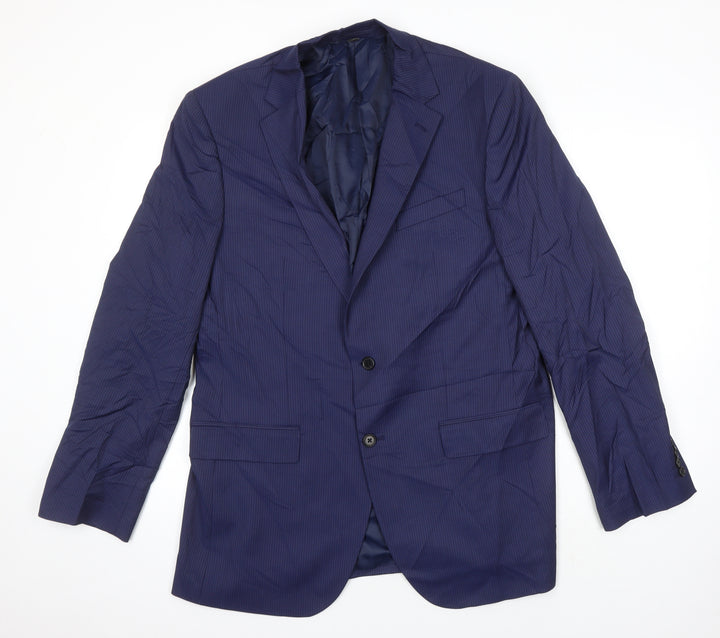 M&S Mens Blue Striped Polyester 2 Piece Suit Size 42 Regular