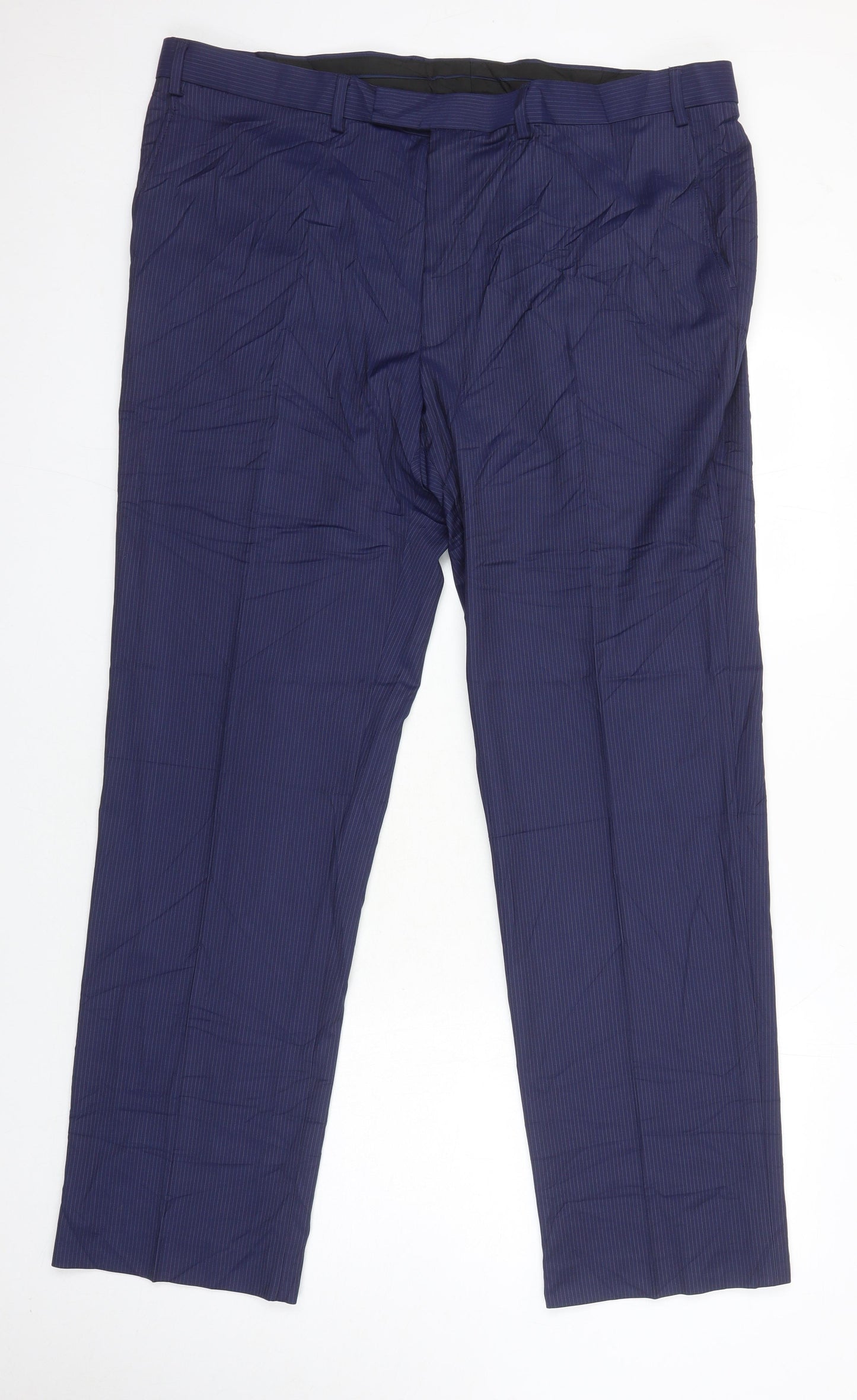M&S Mens Blue Striped Polyester 2 Piece Suit Size 42 Regular