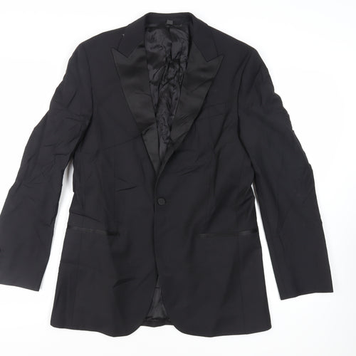 Marks and Spencer Mens Black Wool Tuxedo Suit Jacket Size 40 Regular