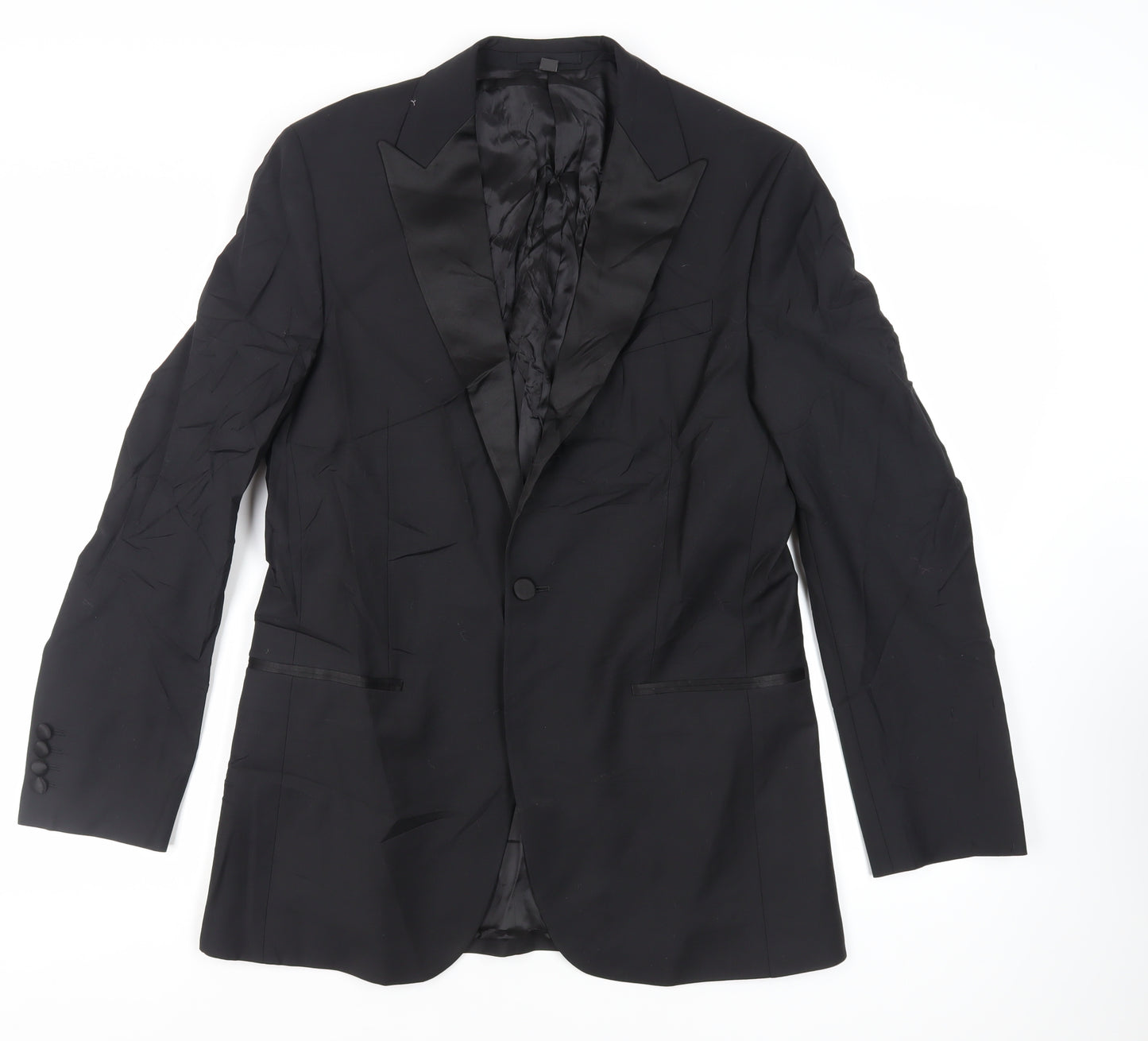 Marks and Spencer Mens Black Wool Tuxedo Suit Jacket Size 40 Regular