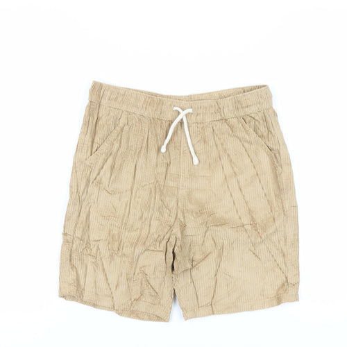 Marks and Spencer Boys Brown Cotton Bermuda Shorts Size 12-13 Years Regular Drawstring - Adjustable Waist