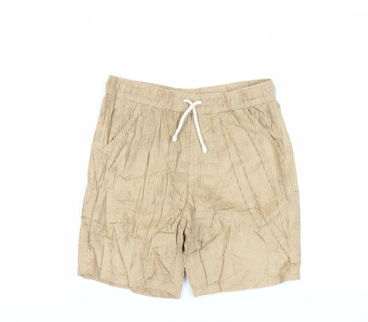 Marks and Spencer Boys Brown Cotton Bermuda Shorts Size 12-13 Years Regular Drawstring - Adjustable Waist