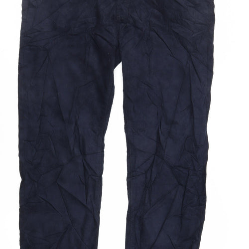 Marks and Spencer Mens Blue Cotton Trousers Size 44 in L31 in Regular Zip