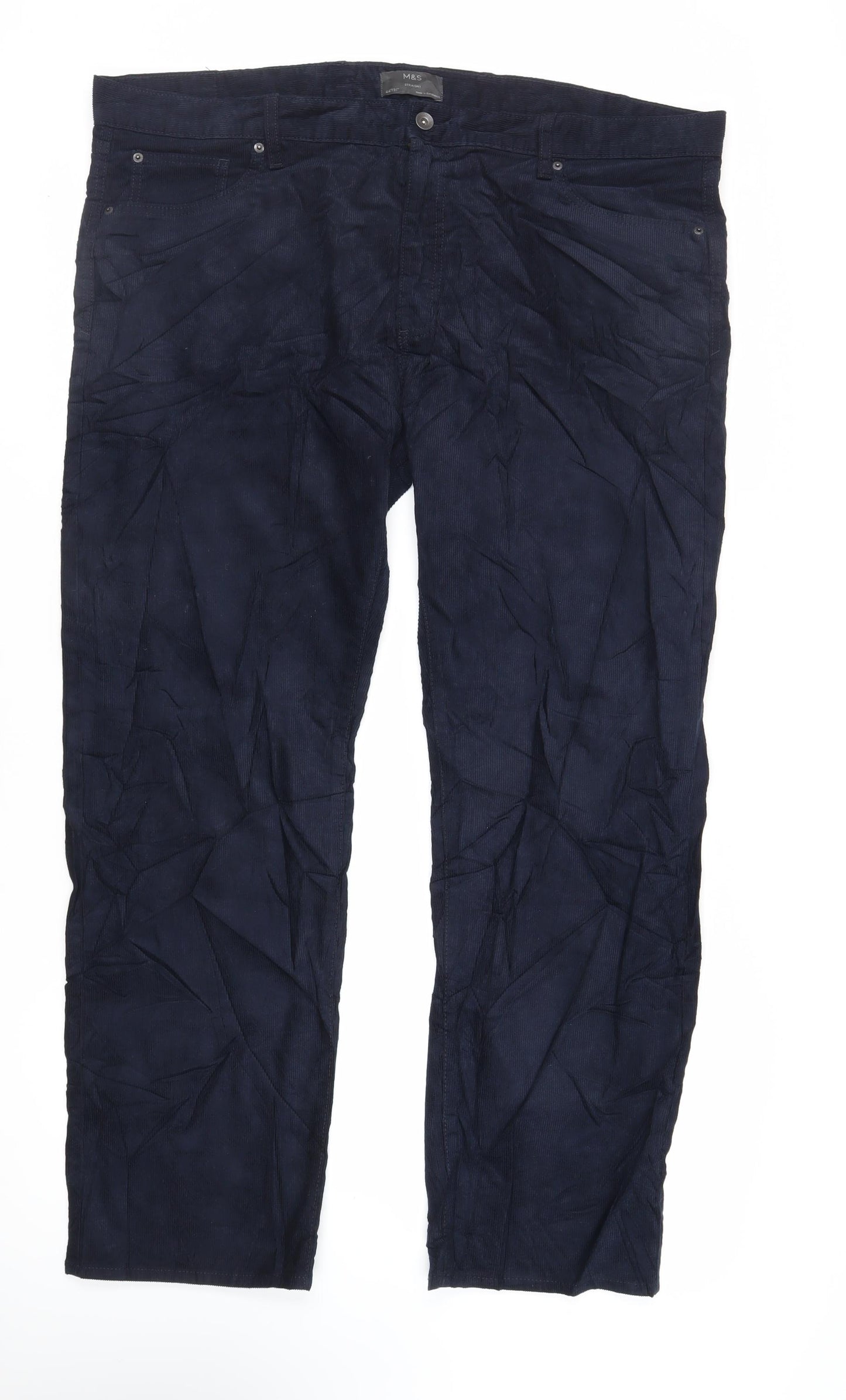 Marks and Spencer Mens Blue Cotton Trousers Size 44 in L31 in Regular Zip