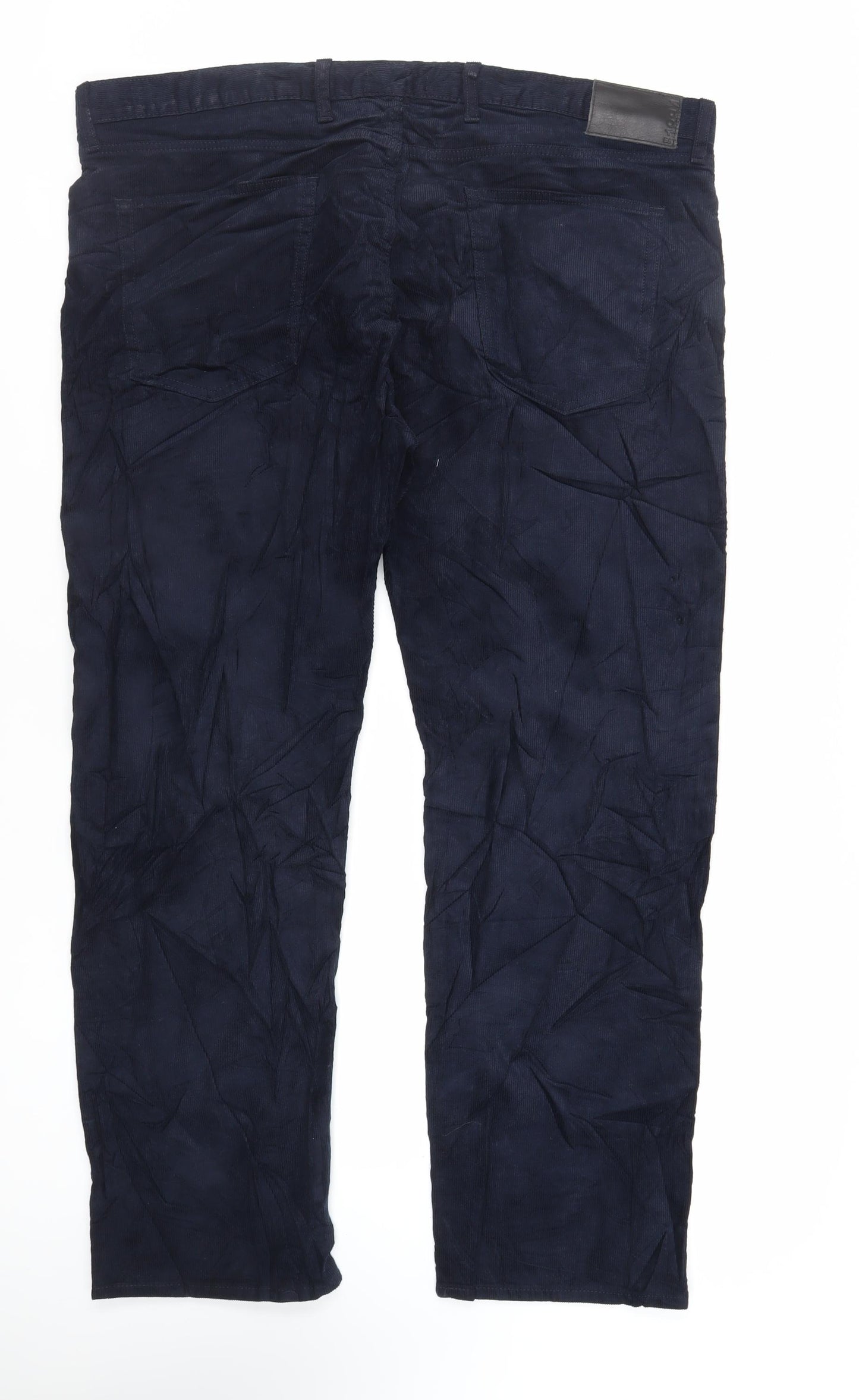 Marks and Spencer Mens Blue Cotton Trousers Size 44 in L31 in Regular Zip