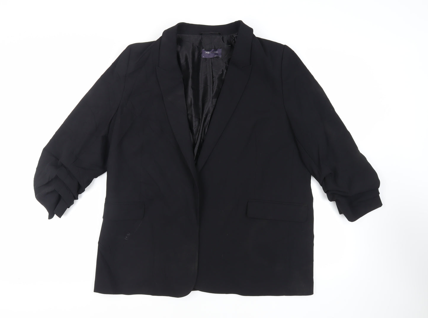 Marks and Spencer Womens Black Jacket Blazer Size 18 - Open Ruched Sleeve