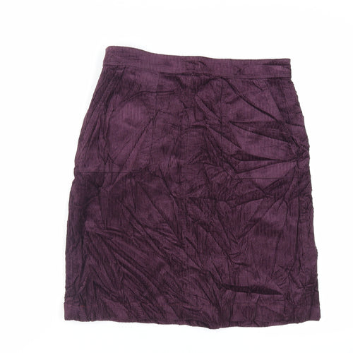 Marks and Spencer Womens Purple Cotton A-Line Skirt Size 12 Zip - Pockets