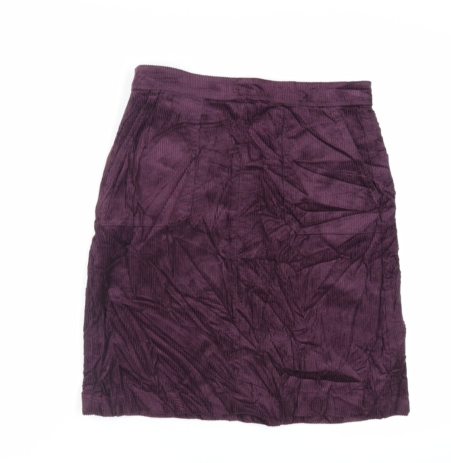Marks and Spencer Womens Purple Cotton A-Line Skirt Size 12 Zip - Pockets