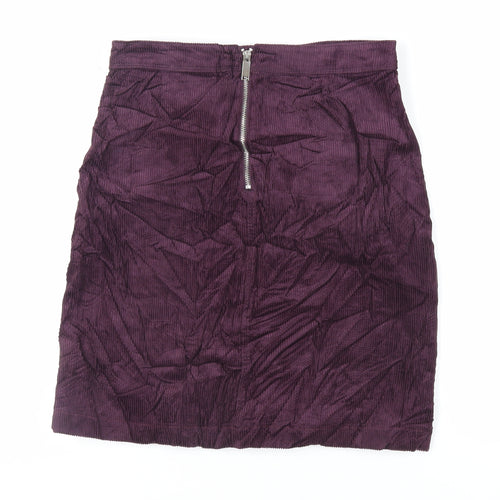 Marks and Spencer Womens Purple Cotton A-Line Skirt Size 12 Zip - Pockets